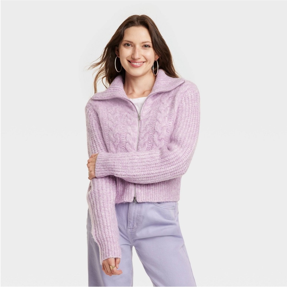 NWT Two Way Zip-Up Purple Knitted Cardigan